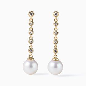 Bright Halo Lab Grown Diamonds 0.32 ctw Bezel Set Round & Pearl Dro...