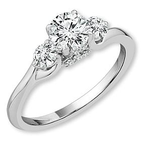Bright Halo Lab Grown Diamonds 1cttw 10K Gold 3-Stone Engagement Ring