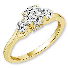 Bright Halo Lab Grown Diamonds 1cttw 10K Gold 3-Stone Engagement Ring