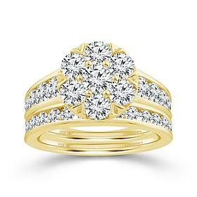 Bright Halo Lab Grown Diamonds 3.04ctw Round Cluster Ring Bridal Set