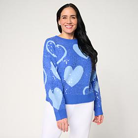 C Wonder Heart Sequin Crewneck Pullover Sweater