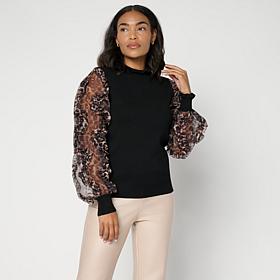 C. Wonder Mock Neck Printed Sleeve Sweater