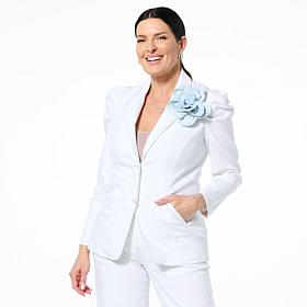 C Wonder Puff-Shoulder Denim Blazer