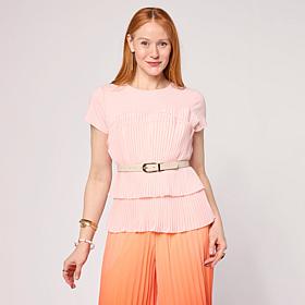 C Wonder Short-Sleeve Layered Hem Pleated Tee