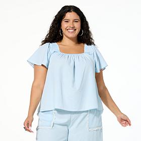 C Wonder Square Neck Flutter Sleeve Blouse