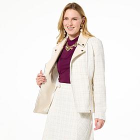 C Wonder Tweed and Faux Leather Moto Jacket