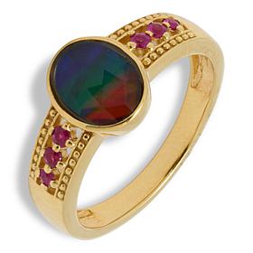 Canadian Ammolite Gems Ammolite and Ruby or Sapphire Ring