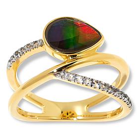 Canadian Ammolite Gems Ammolite and White Topaz Crossover Ring