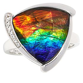 Canadian Ammolite Gems Ammolite and White Topaz Triangular Ring