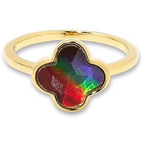 Canadian Ammolite Gems Ammolite Triplet Gold-Plated Clover-Shaped Ring