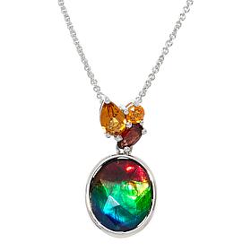 Canadian Ammolite Gems Oval Ammolite and Multigem Pendant with Chain