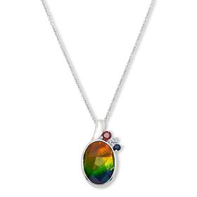 Canadian Ammolite Gems Oval Ammolite and Multigem Pendant with Chain