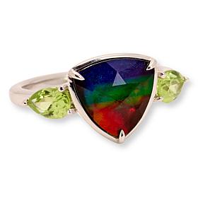 Canadian Ammolite Gems Peridot Sterling Silver Ring