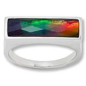 Canadian Ammolite Gems Rectangular Ammolite Sterling Silver Bar Ring