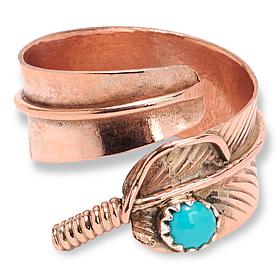 Chaco Canyon Copper Feather Wrap Ring with Sleeping Beauty Turquoise