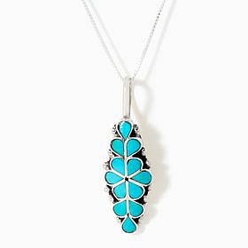 Chaco Canyon Flower Inlayed Blue Turquoise Pendant with 18" Chain