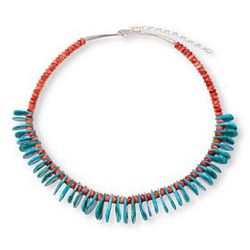 Chaco Canyon Red Spiny Oyster and Kingman Turquoise 18" Necklace