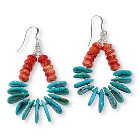 Chaco Canyon Red Spiny Oyster Shell & Kingman Turquoise Drop Earrings