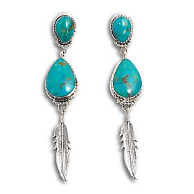 Chaco Canyon Sterling Silver Baja Turquoise "Feather" Drop Earrings