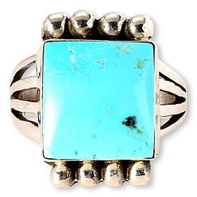 Chaco Canyon Sterling Silver Blue Kingman Turquoise Square Ring
