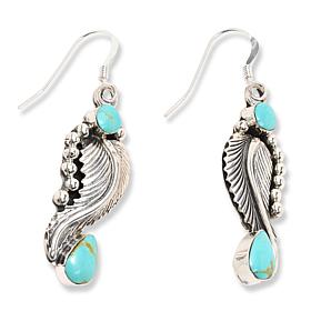 Chaco Canyon Sterling Silver Campitos Turquoise "Feather" Earrings