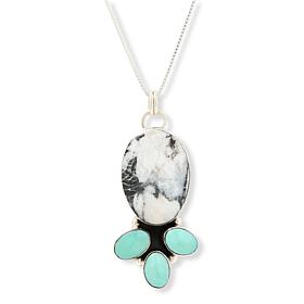 Chaco Canyon White Buffalo Howlite and Turquoise Pendant with Chain