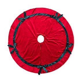 Christmas Tree Skirt with Velvet and Satin Bows, 48" Diameter