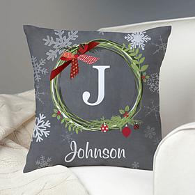 Christmas Wreath Personalized Throw Pillow