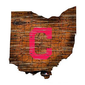 Cleveland Indians 24in. Distressed State w/Logo Sign  