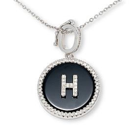 Colleen Lopez Black Onyx & Diamond Initial Enhancer Pendant with Chain
