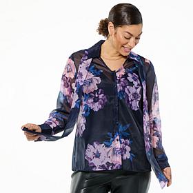 Colleen Lopez Button Front Chiffon Blouse with Tie Neck