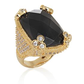 Colleen Lopez Checkerboard-Cut Stone and CZ Goldtone Pavé Ring