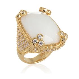 Colleen Lopez Checkerboard-Cut Stone and CZ Goldtone Pavé Ring