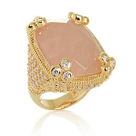 Colleen Lopez Checkerboard-Cut Stone and CZ Goldtone Pavé Ring