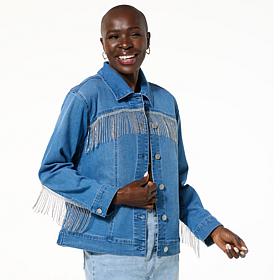 Colleen Lopez Denim Jacket with Rhinestone Fringe