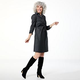 Colleen Lopez Denim Print Twist-Front Ponte Dress