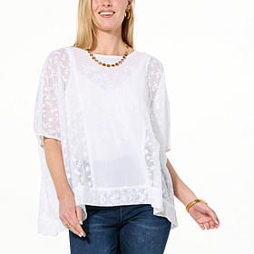 Colleen Lopez Embroidered Woven Top with Eyelet Detail