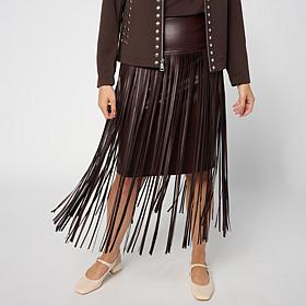 Colleen Lopez Faux Leather Midi Skirt with Fringe