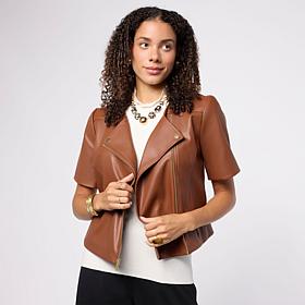 Colleen Lopez Faux Leather Short Sleeve Moto Jacket
