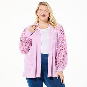 Colleen Lopez Feathered Balloon Sleeve Cardigan