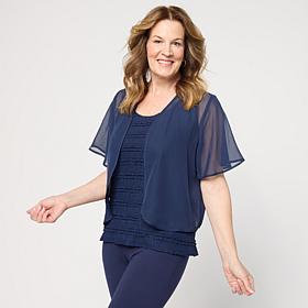 Colleen Lopez Flutter Sleeve Rounded Hem Woven Shrug
