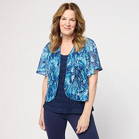 Colleen Lopez Flutter Sleeve Rounded Hem Woven Shrug
