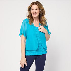 Colleen Lopez Flutter Sleeve Rounded Hem Woven Shrug
