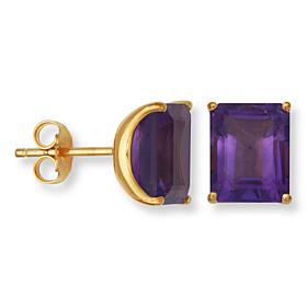 Colleen Lopez Gold-Plated Emerald-Cut Gemstone Stud Earrings