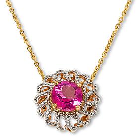 Colleen Lopez Gold-Plated Pink Topaz Round Floral Pendant Necklace 