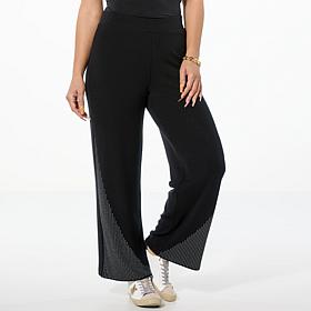 Colleen Lopez Knit Pull-On Wide Leg Pant w/ Rhinestone Embellishments