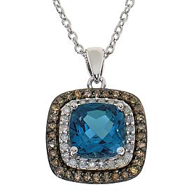 Colleen Lopez London Blue Topaz & Diamond Double Halo Pendant w/Chain