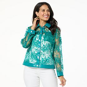 Colleen Lopez Mesh Jacket with Faux Leather Trim