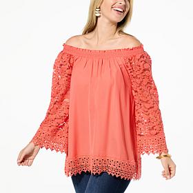 Colleen Lopez On/Off Shoulder Smocked Top with Lace Detail