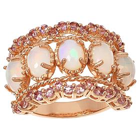 Colleen Lopez Opal and Pink Tourmaline Scalloped Wide Band Ring
